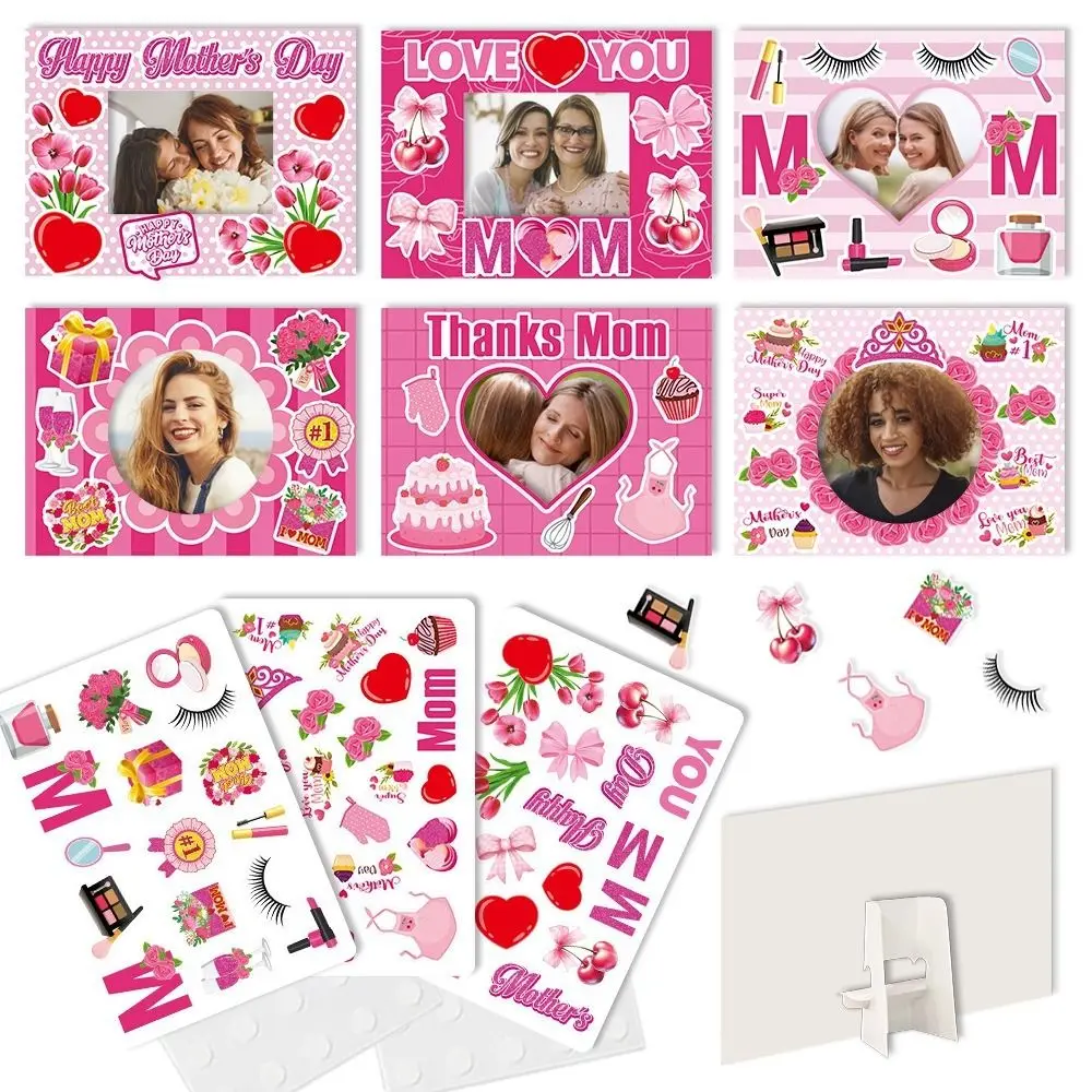 With Stickers Mother's Day DIY Picture Frames Set Free Standing Happy Mother's Day Paper Photo Frames Crafts Kits Easy Assemble