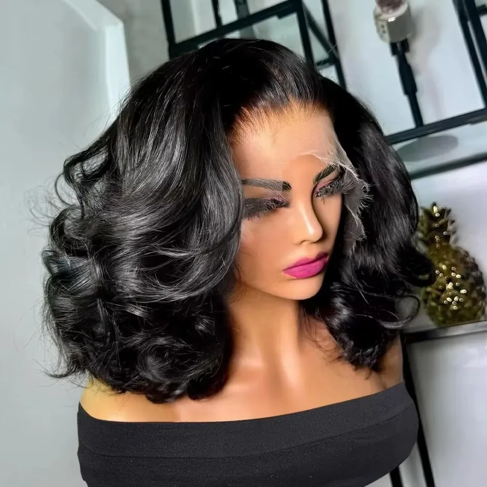 250% Body Wave 13x4 HD Lace Frontal Wig Short Bob Wig Human Hair Brazilian Hair Preplucked Glueless Wig Natural Wavy Bob Wigs