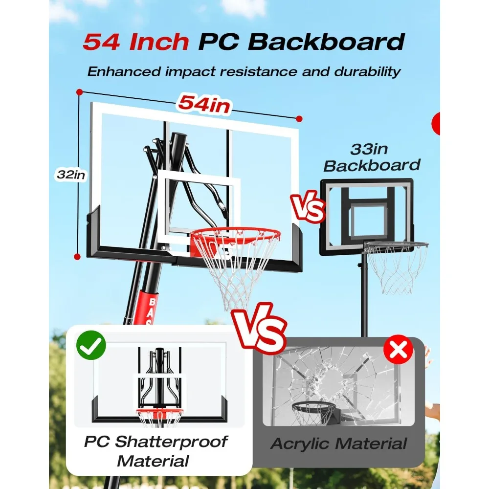 Verstelbaar 10 FT basketbalringsysteem voor buiten met 45-bord voor jongeren, volwassenen en kinderen - draagbare doelen
