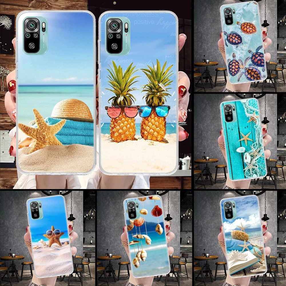 Blue Wood Seashells Sea Star Soft Phone Case For Xiaomi Redmi Note 12 12S 13 11 11S 10 10S 11T 11E Pro Plus 9 9S 8 8T 7 Shell Co