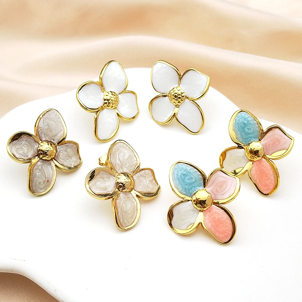 

Elegant Flower Female Earrings For Women Girls Stainless Steel Gold Color Delicate Luxury Party Fashion Ear Studs Jewelry