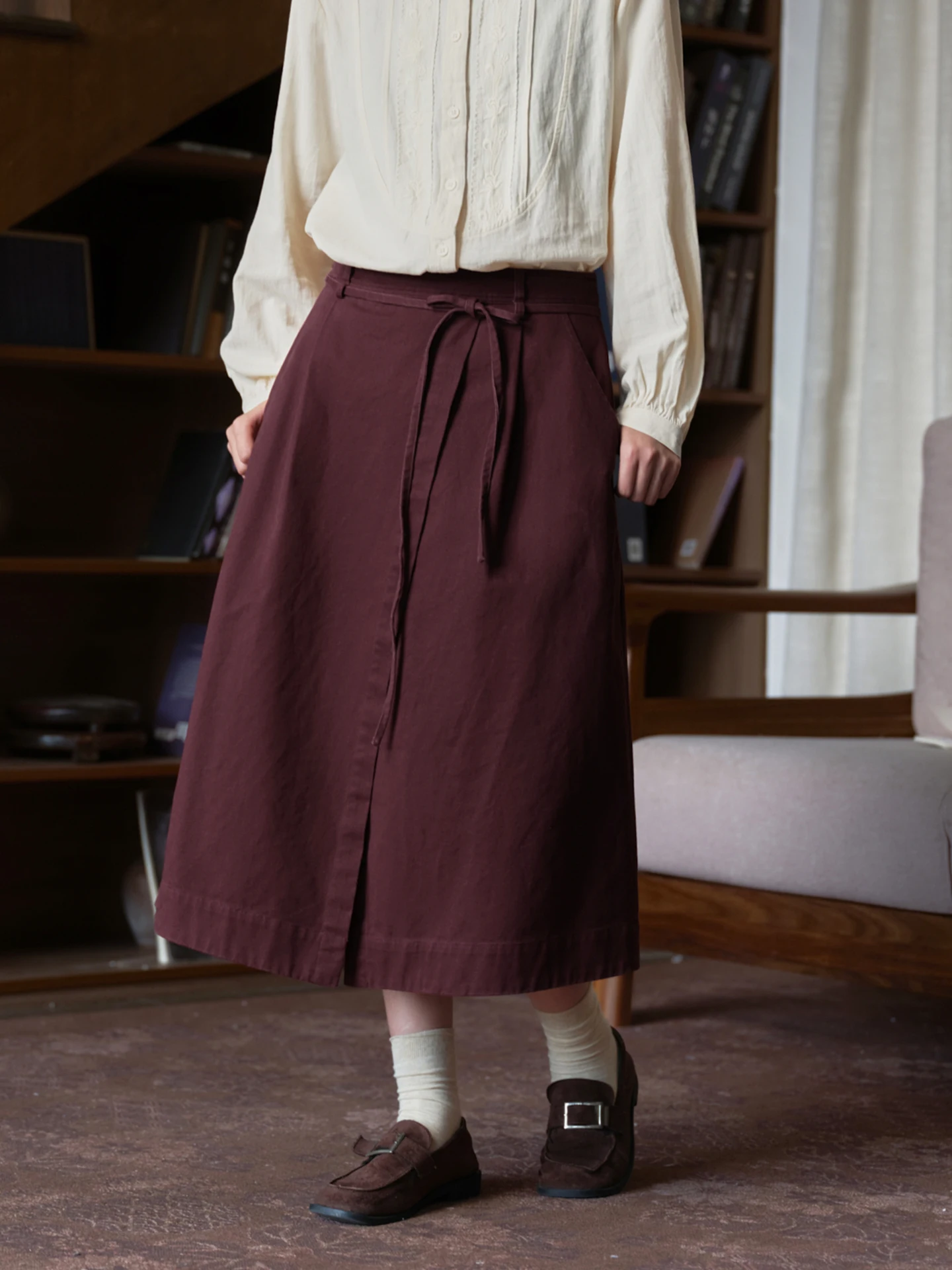Original Design Asymmetrical A-Line  Skirt High Waist Cotton Blend Skort for Women Spring Autumn Season Casual Wear
