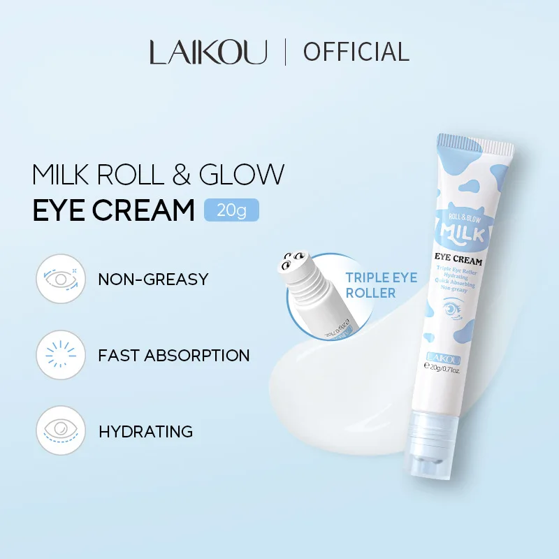 LAIKOU Milk Eye Serum Eye Roller Massage Vitamin C Hyaluronic Acid Nourishing Skin Care Eye Bags Cream Moisturizing 20g