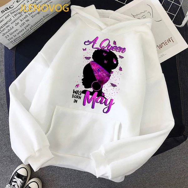 Women Birthday Gift Melanin Poppin Sweatshirt Black Queen Was Born In May/June/July/August/September Graphic Print Hoodie Femme