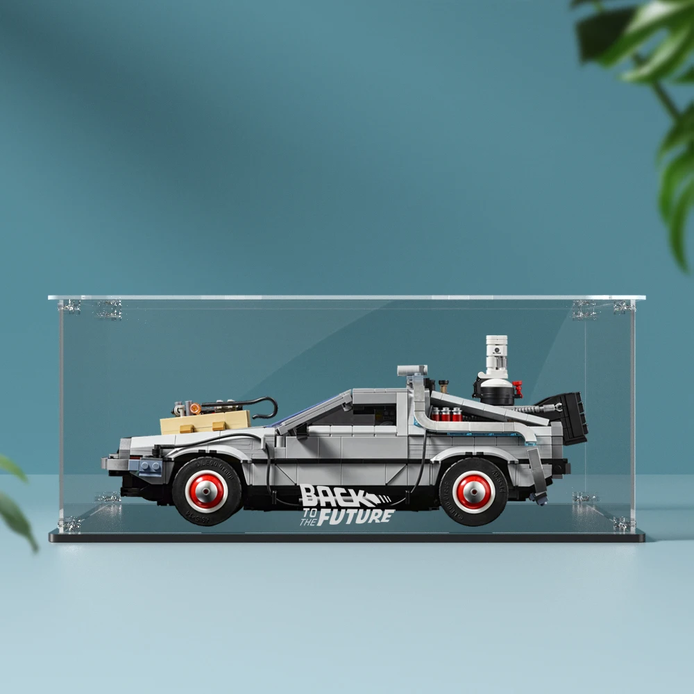 صندوق عرض أكريليك كلير جديد لـ Lego 10300 العودة إلى آلة الوقت المستقبلي حافظة عرض شفافة مقاومة للغبار (مجموعة ليغو غير متضمنة