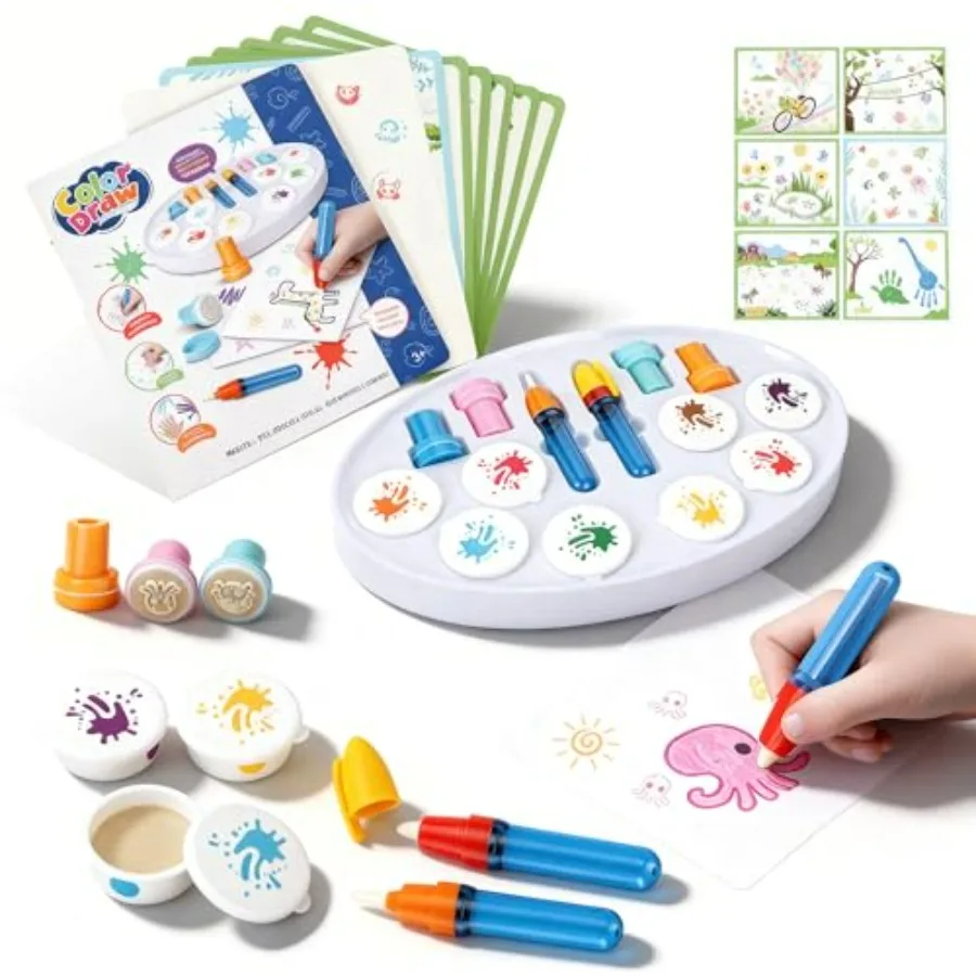 

Набор для рисования Magic Brush из 36 предметов: беззагрязняющая художественная станция с подставкой для хранения и сменными насадками, игрушки для рисования для малышей