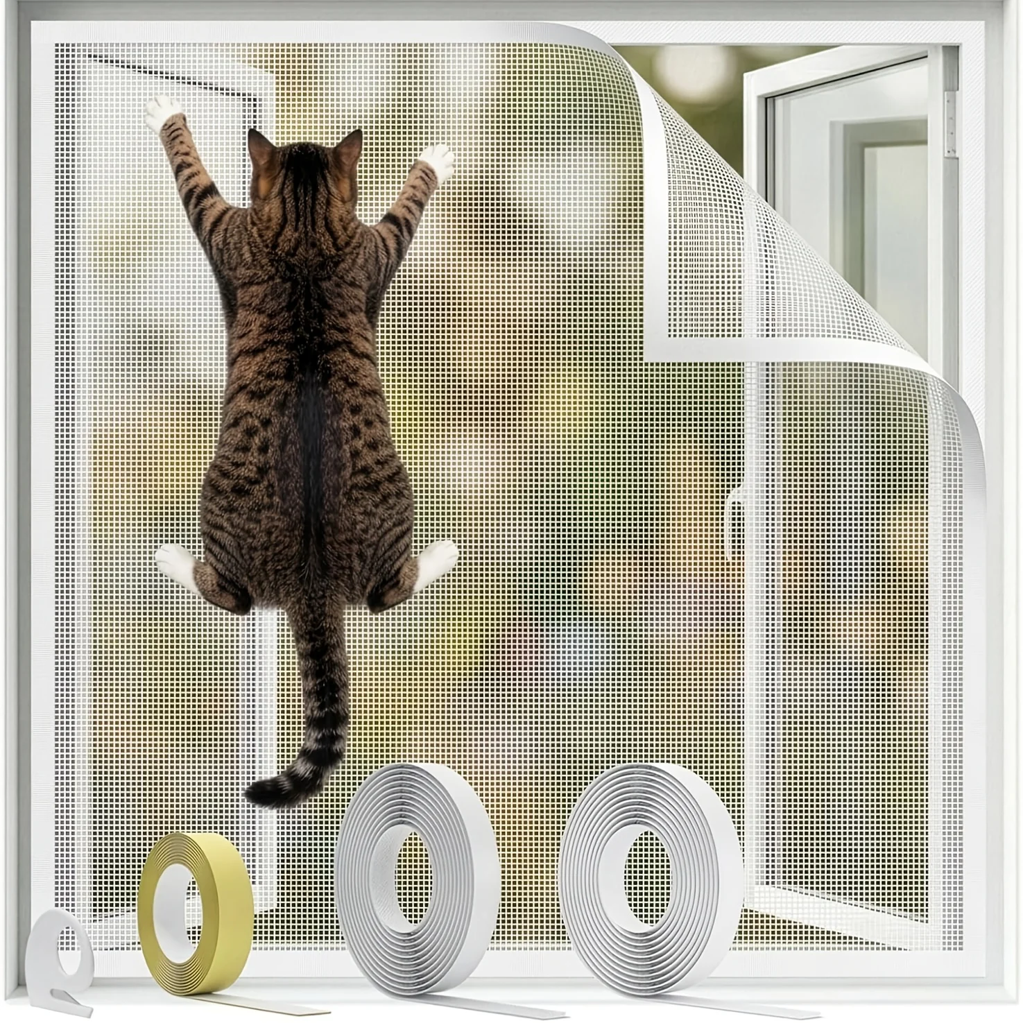 Cat Net for Windows,No Drilling, Fly Screen, Reinforced,Cat-Safe,Cat Resistant, Insect Protection for Balcony,Can Be Cut to Size