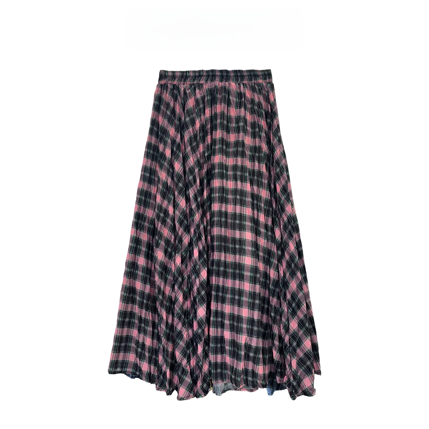 Retro Plaid Half Skirt High Waist Slim Fit Long Skirt Artistic Loose Waist Pocket Pleated Skirt Spring Autumn Ladies Skirt