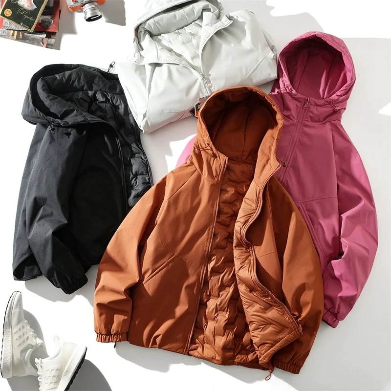 

Double-Sided Wear Design 90 Du down Thiened Warm Hooded Puffer Jaet for Men And Women Couple Sle Winter Coat