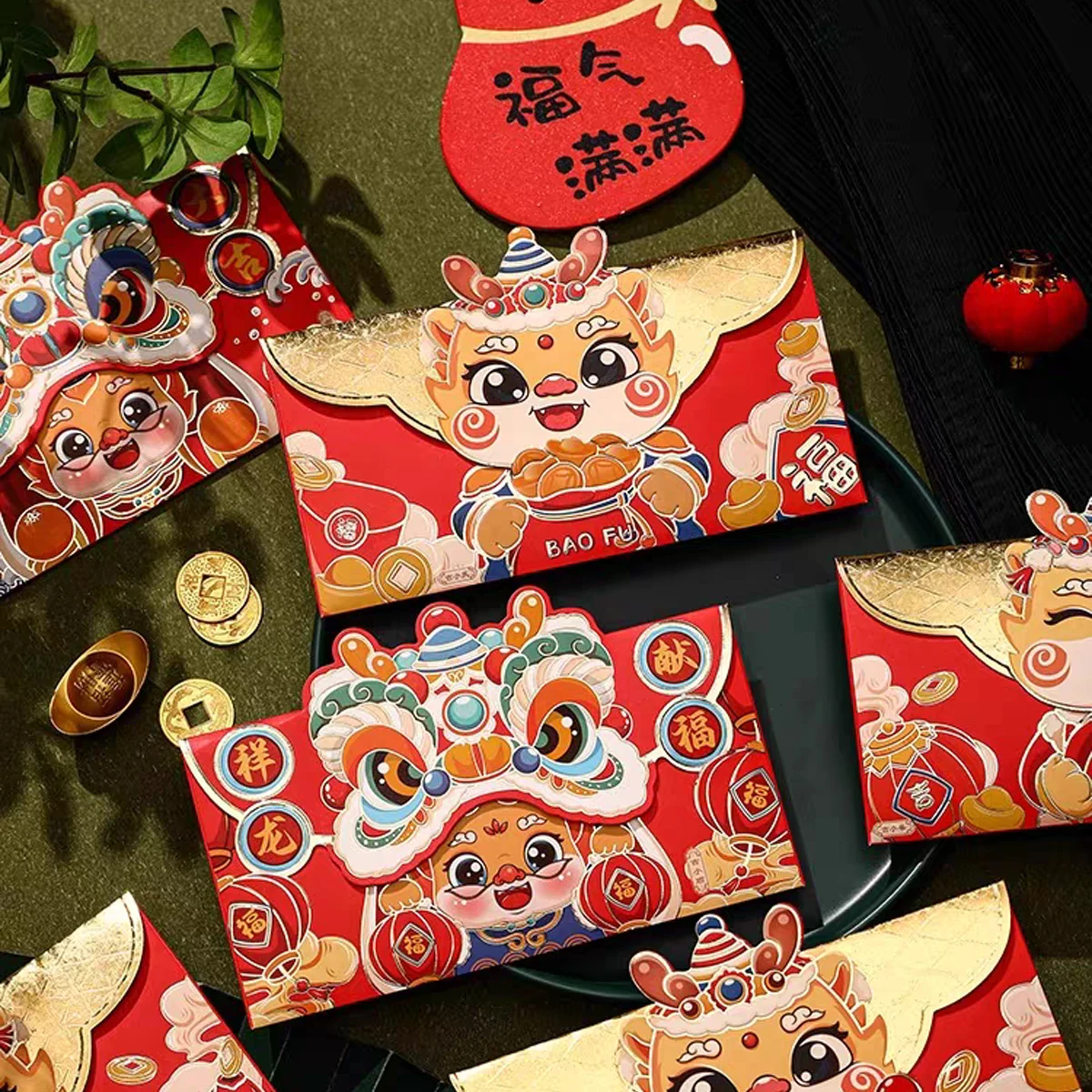 4Pcs 2024 New Cartoon Three-dimensional Dragon Year Zodiac Red Packet Personalized Creative New Year Spring Festival Lucky Money