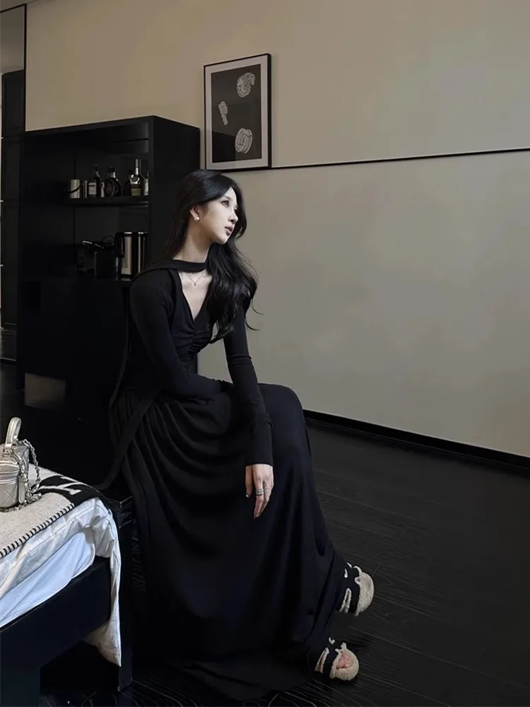 Dresses Long Sleeved Womens Civil Wedding Spring Satin Twisted All-Match Flared Waistless Dropped Shoulder Minimalist Chic Style