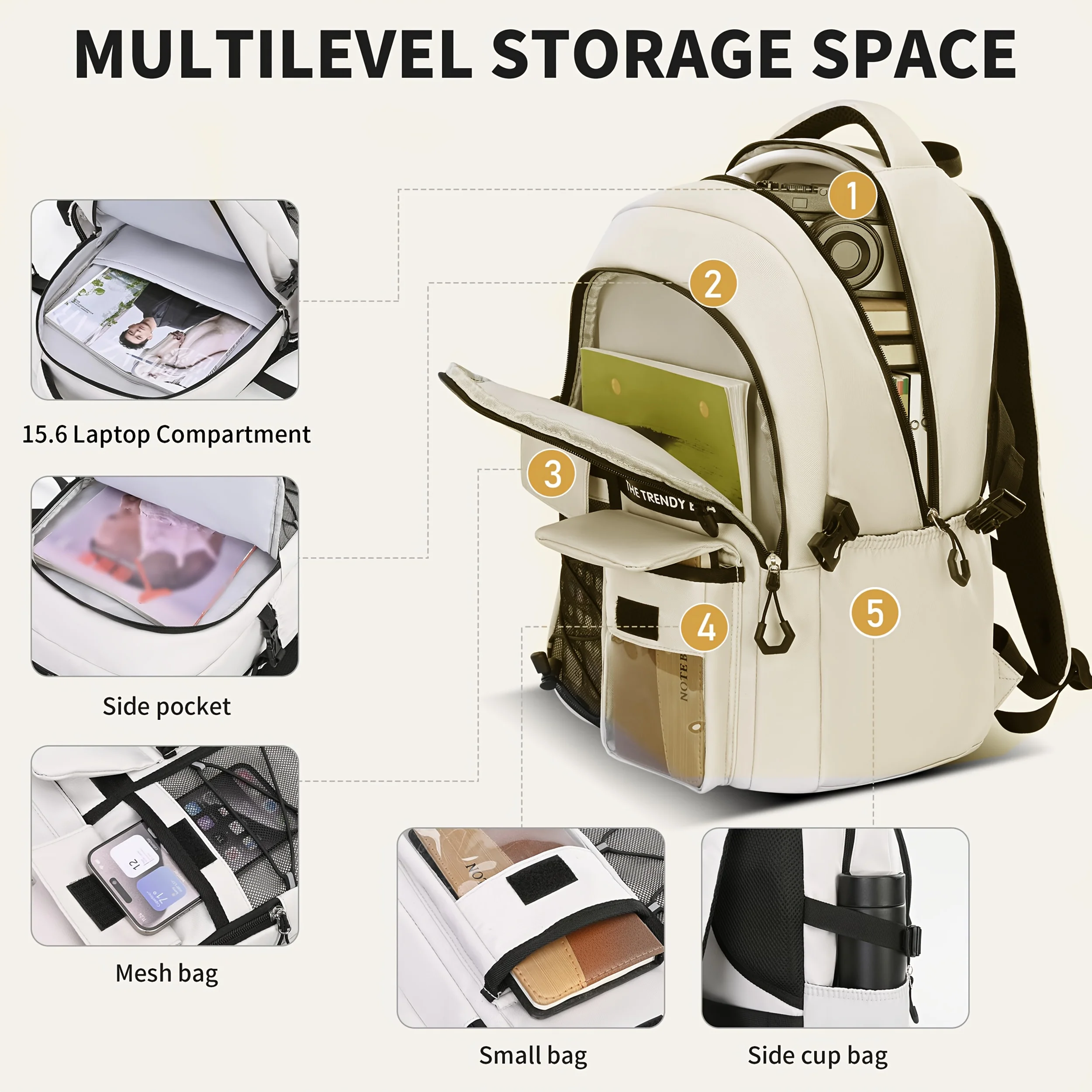 Casual Workwear Backpack, Large Capacity Lightweight Daypack with Multiple Compartments Backpacks for Travel, School, Commuting