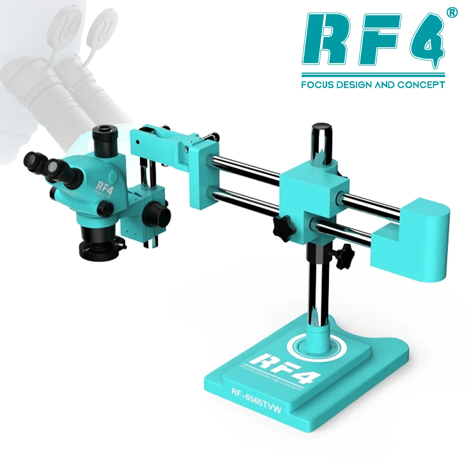 RF4 6.5-65X 360 ° Double Boom Bracket Synchronous Zoom Magnification Observation Triocular Binocular Stereo Microscope RF6565TVW