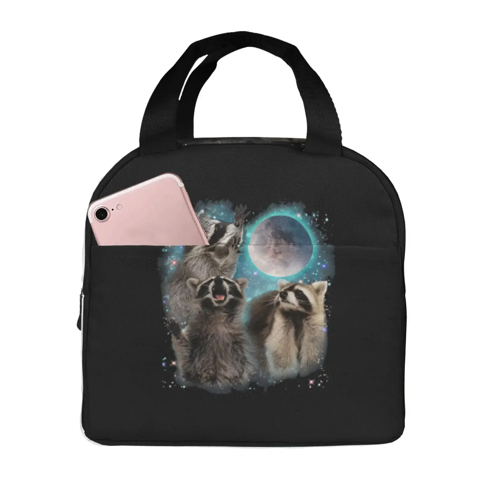3 Racoon Moon Howling Insulated Lunch Bag for Women Men Portable Thermal Cooler Insulated Lunch Box Picnic Travel Food Tote Bags
