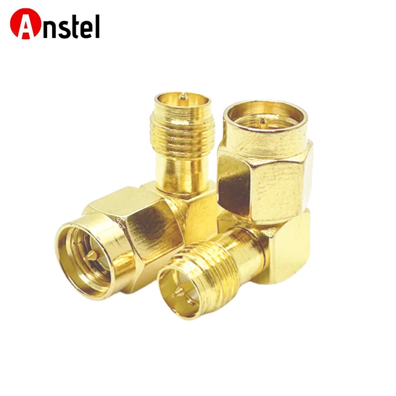 Gold Plated SMA Adapter SMA Male to RP-SMA Female Right Angle Connector 90 Degree RPSMA Converter for FPV Drone Wireless LAN