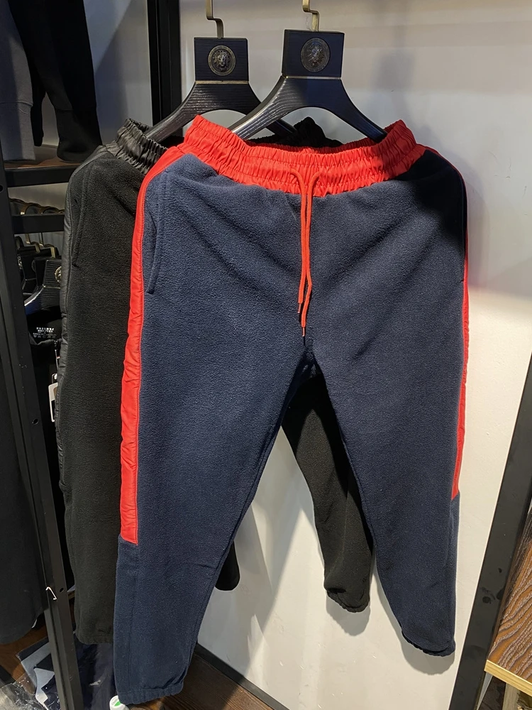 

Мужские двусторонние утепленные флисовые повседневные спортивные брюки для осени и зимы, теплые брюки для отдыха, прямые, со средней посадкой, длинные