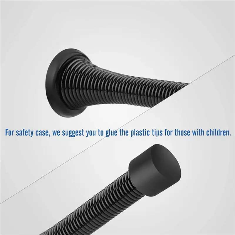 【COMELY】24 Pack Black Spring Door Stops, Flexible Spring Door Stopper With Low Mounted Black Rubber Bumper Tips