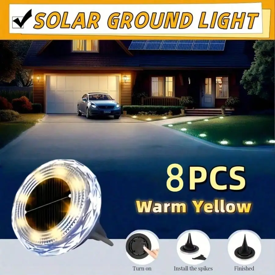 8PC Outdoor LED Ground Lights IP44 Suitable For Commercial Use, Automatic On/Off Solar Path Lights, Plug-And-Play Installation For, Stairs, Fences, Lawn, Flower Beds & Tree Decor