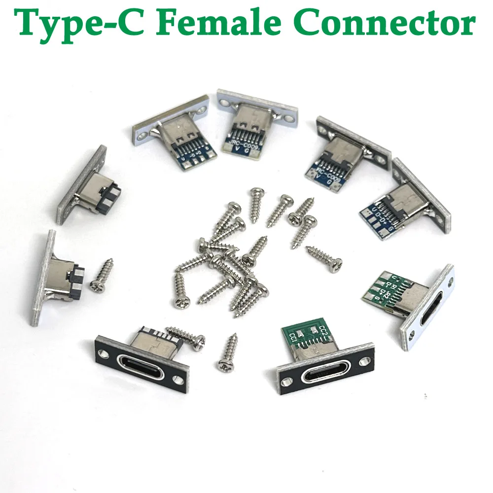 2Pin 4Pin 6Pin USB 3.1 Type C Socket 5A 3A With Screw fixing plate Type-C USB Jack 3.1 Type-C Female Connector black white Jack