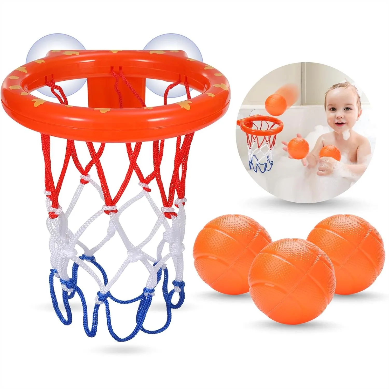 

Bath Toys Bathtub Basketball Hoop for Kids Toddlers, Suction Cup Basketball Hoop & 3 No Hole Balls Set for Boys Girls, Shower