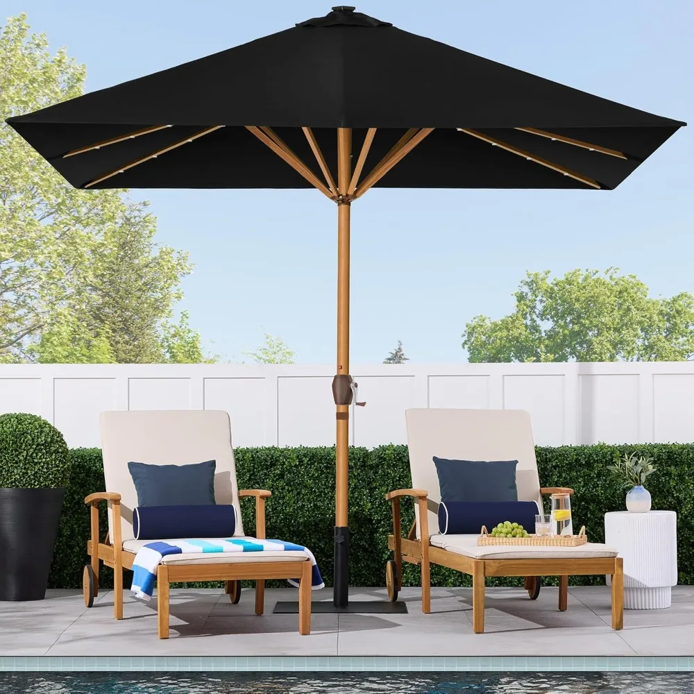 

9ft Deep Square Solar Powered LED Lighted Patio Umbrella W/Woodgrain Pattern, UV-Resistant Fabric, Hand Crank, Customized