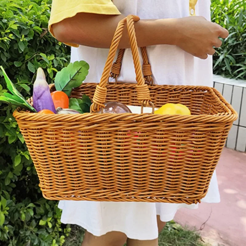 

Home Shopping Basket Japanese Grocery Basket Hand Flower Basket Woven Bag Picnic Basket Pet Imitation Rattan Gift Basket