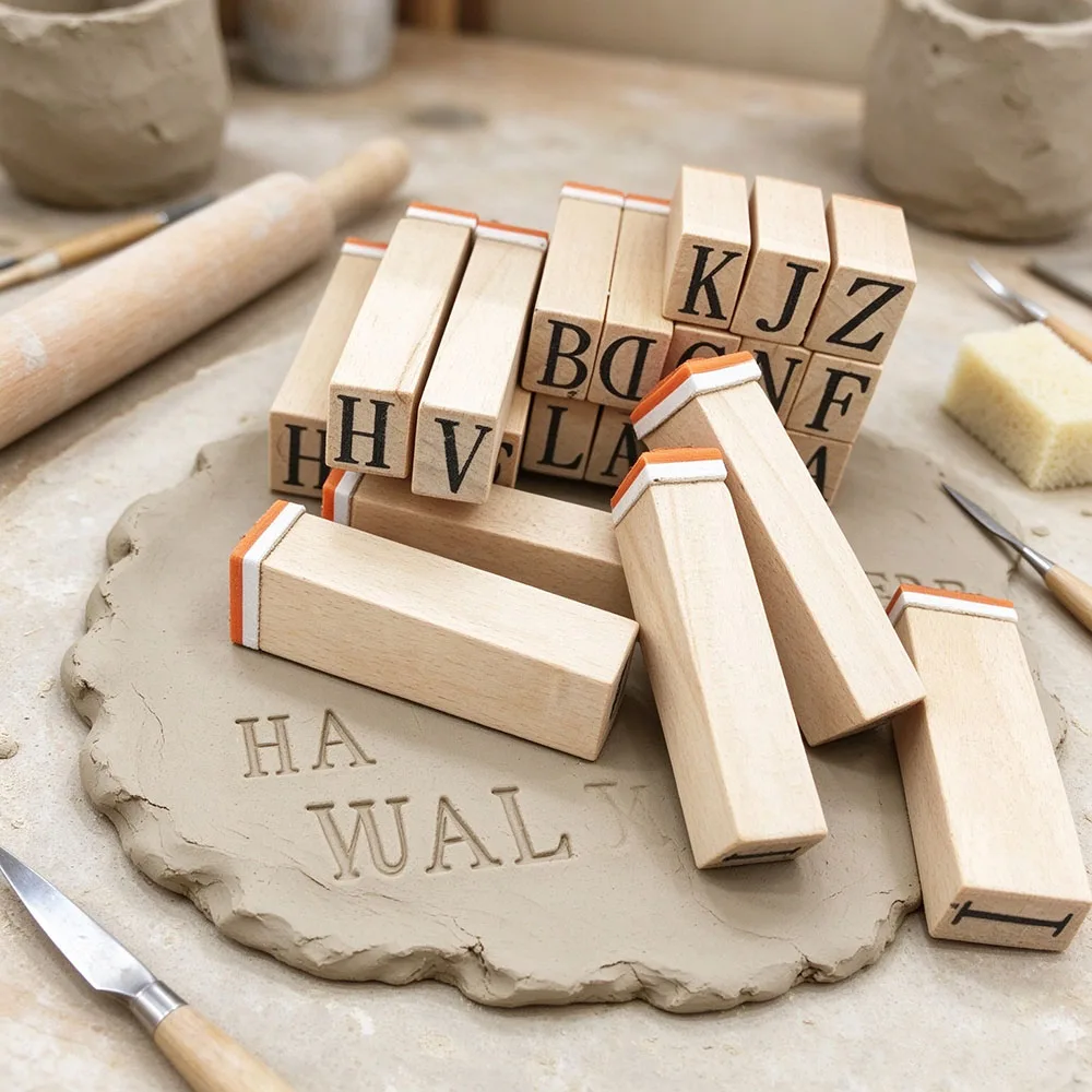 Wooden Alphabet & Number Stamp Set Basic Letter Seals for Pottery Ceramic Polymer Clay Tool logo Texture Emboss