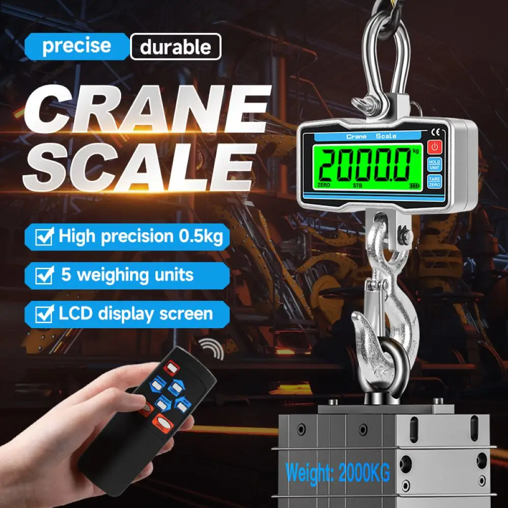 

Digital Industrial Crane Scale 1000/1500/2000kg Large LCD Screen Alloy Steel Heavy Duty Hanging Scale with Remote Control