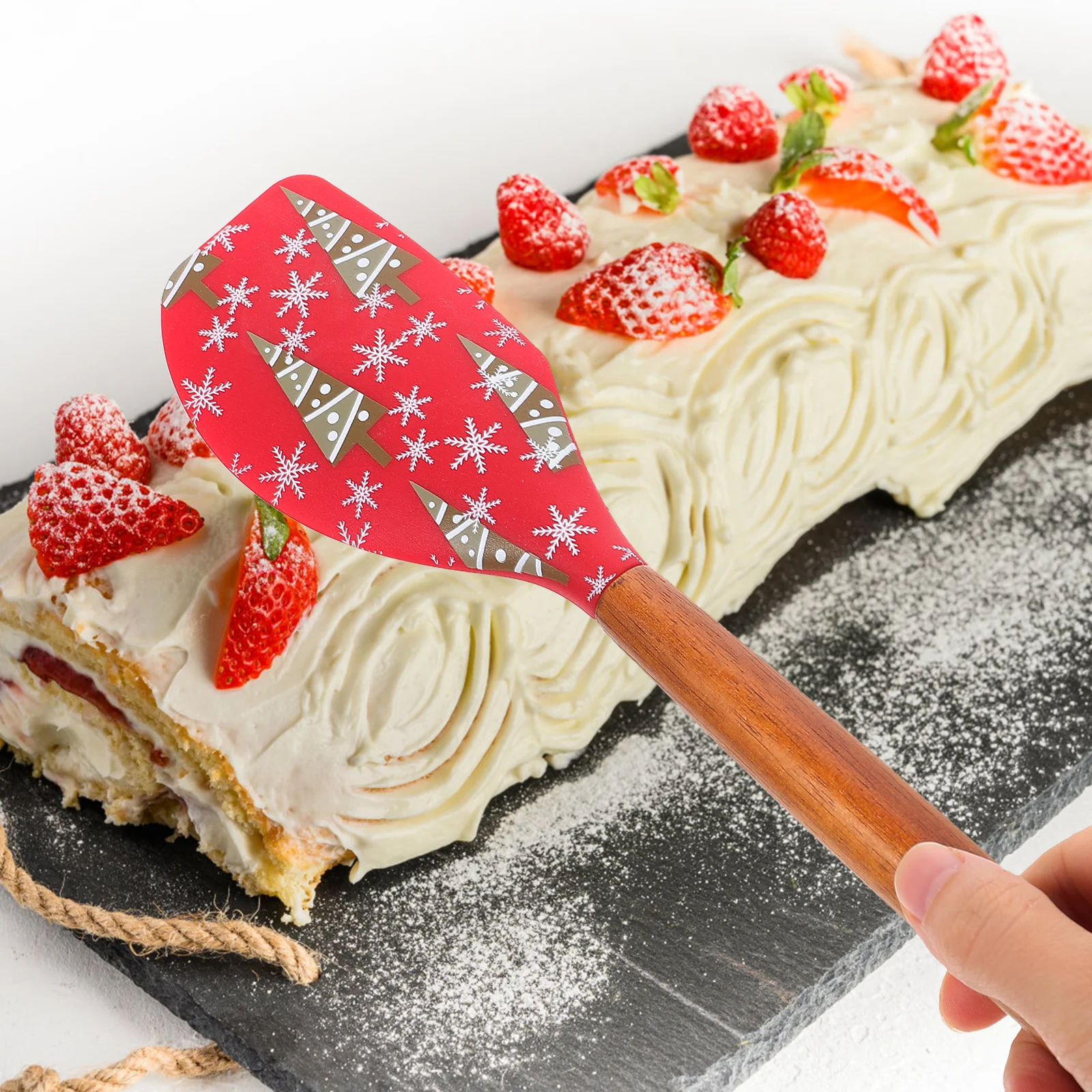 

2Pcs Silicone Kitchen Utensils Baking Tools Practical Safe Spatula Smooth Ergonomic Christmas Reusable Accessories