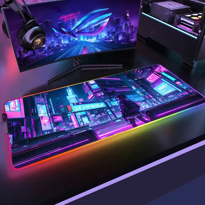 City night view RGB Large Mouse Pad E-sports Laptop Accessories Desk Mat Game LED Backlight Gamer Non-Slip Rubber Keyboard Pads