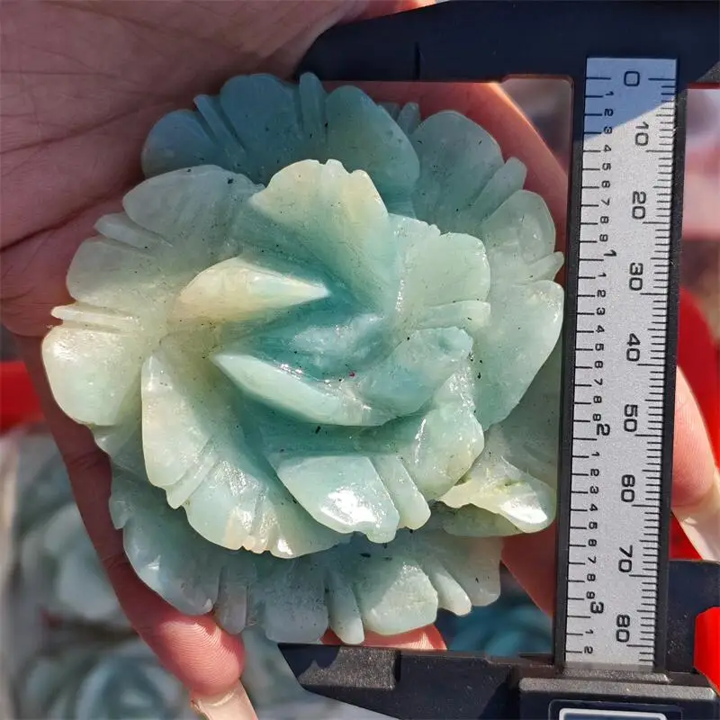 Natural Amazonite Flower Carving Energy Gem Reiki Healing Home Decoration Holiday Gift Collection 1pcs