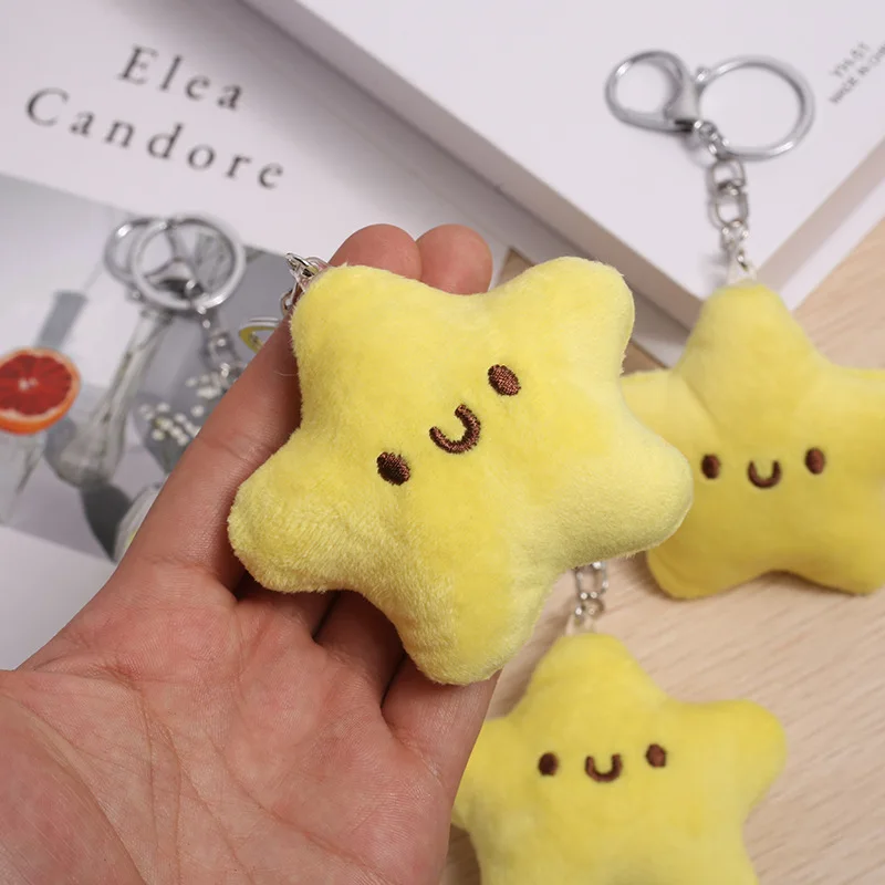 Innovative And Practical Cute Girl Heart Healing Squeaking Car Keys Doll Backpack Pendant Plush Little Star Keychains