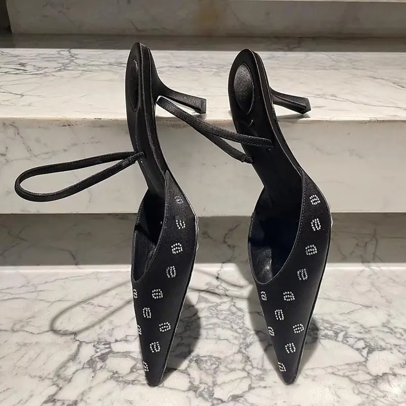 Pink Muller Shoes Women\'s 2023 New Rhinestone High-heeled Shoes with Pointed Toe and Empty Stiletto Sandals Women Shoes Heels