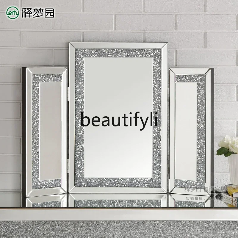 cqy European Style 70% off Mirror Light Luxury Bedroom Dressing Table Mirror Desktop Makeup Three-Sided Mirror