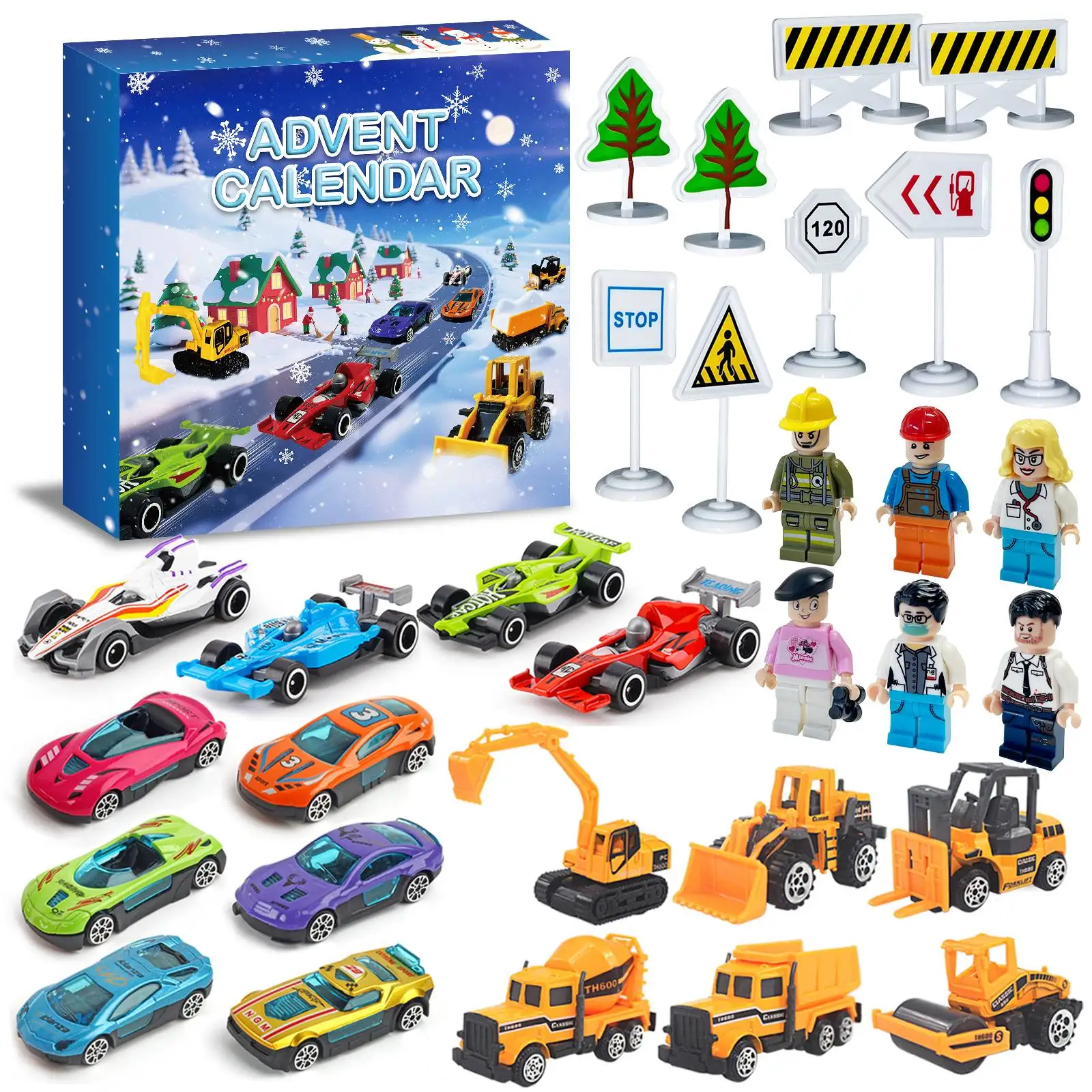 Autos, Weihnachts-Countdown-Kalender mit Legierung, Rennwagen, technische Fahrzeuge, Weihnachts-Adventskalender, Geschenke für Kinder, Kleinkinder