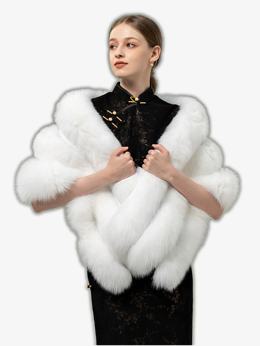 Luxurious 100% Real Fox Fur Shawl for Women Elegant White Genuine Fur Cape Wedding Bridal Party Winter Warm Luxury Coats Wrap