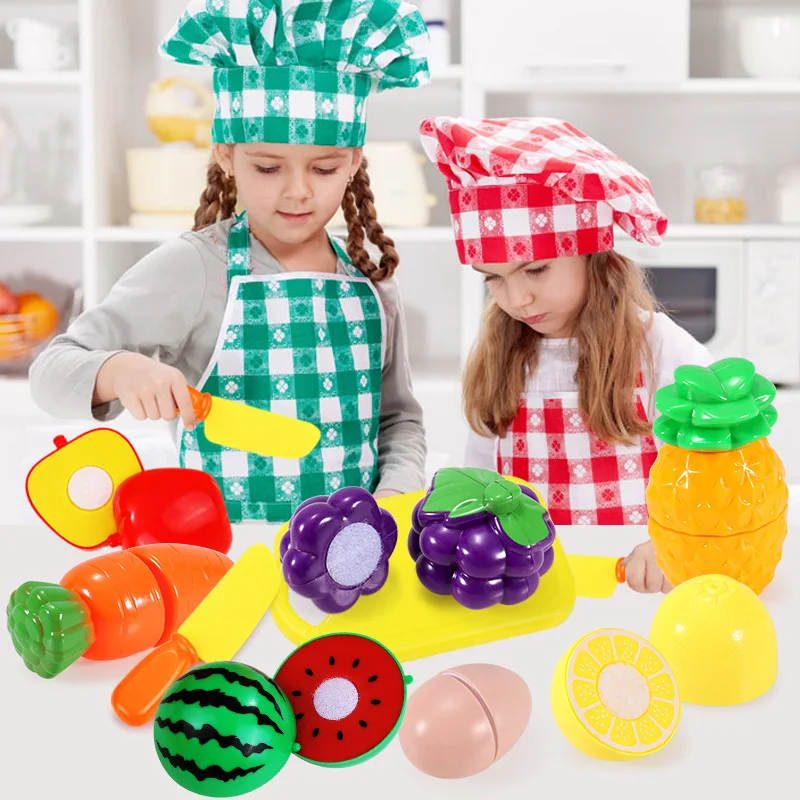 9pcs Kids Pretend Play Kitchen Toys Can Cut Fruits Vegetables Simulation Food DIY Educational Games Girls Boy Toy Christmas Gift