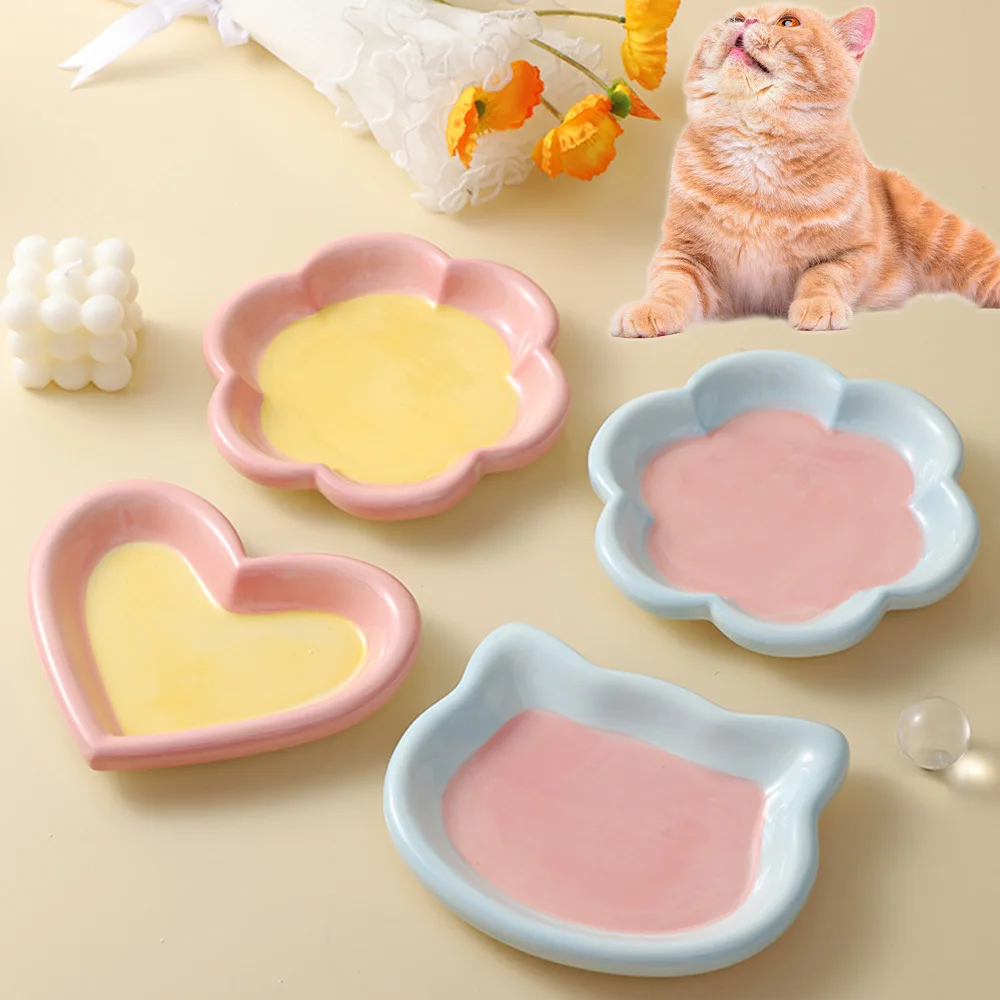 Love Cat Plate Dog Bowl Not Easily Knocked Over Hand Painted Cat Bowl Ceramic Cat Food Bowl Cat Rice Bowl Canned Snack Bowl