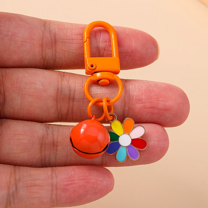 Cute Enamel Butterfly Keychain Small Bells Flower Key Ring Women Girls Handbag Pendants DIY Kid\'s Jewelry Gifts