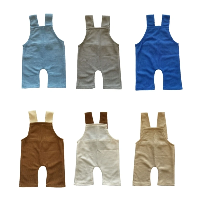 Infant Baby Boy Girl Clothes Solid Cotton Romper Jumpsuit Cute Summer Sleeveless Straps Long Pants Overalls Photography Props