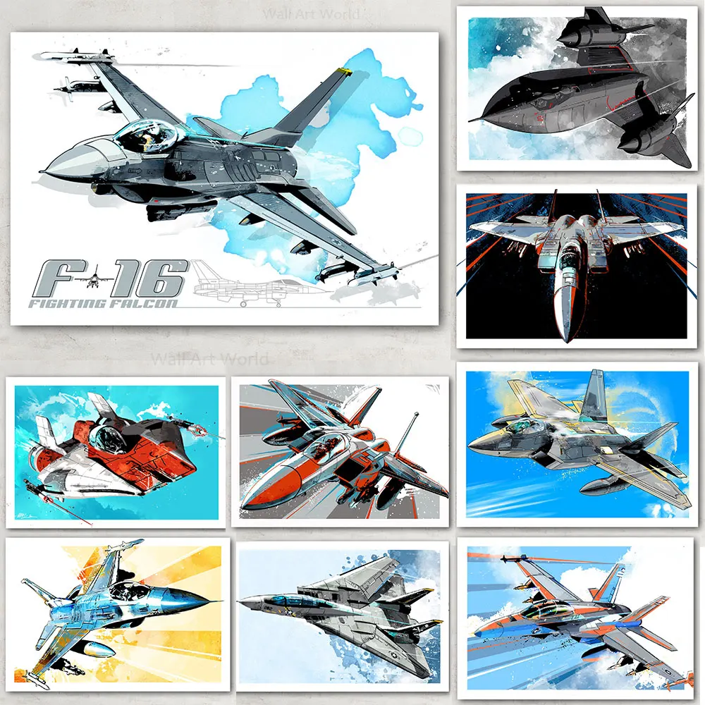 Modern Abstract Combat Aircraft F16 F22 Posters Wall Art Classic American Airplane Painting Painting for Living Room Home Decor