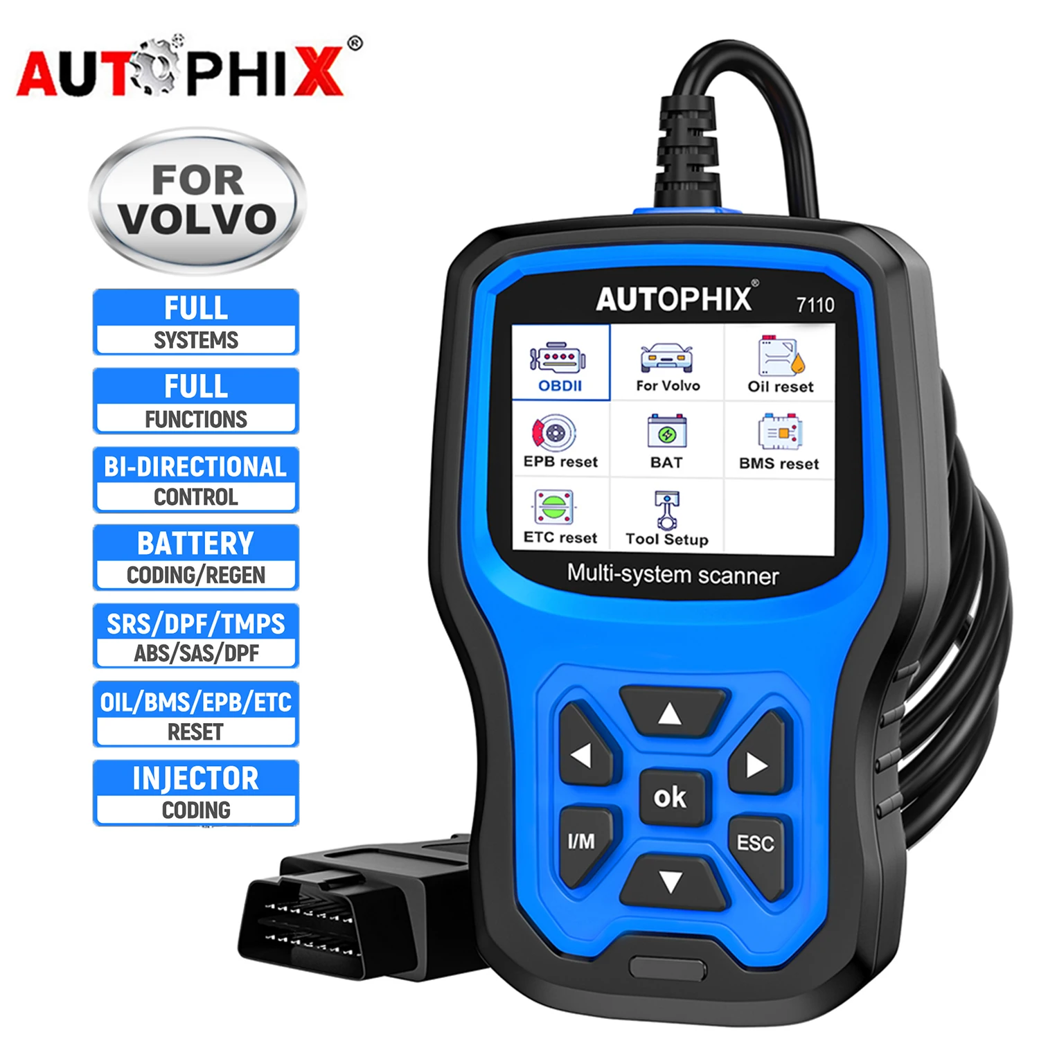 

Автосканер AUTOPHIX 7110 OBD2 для Volvo, полный прибор для считывания кодов автомобиля, аккумулятор для всех Volvo, диагностический инструмент после 1996 г.