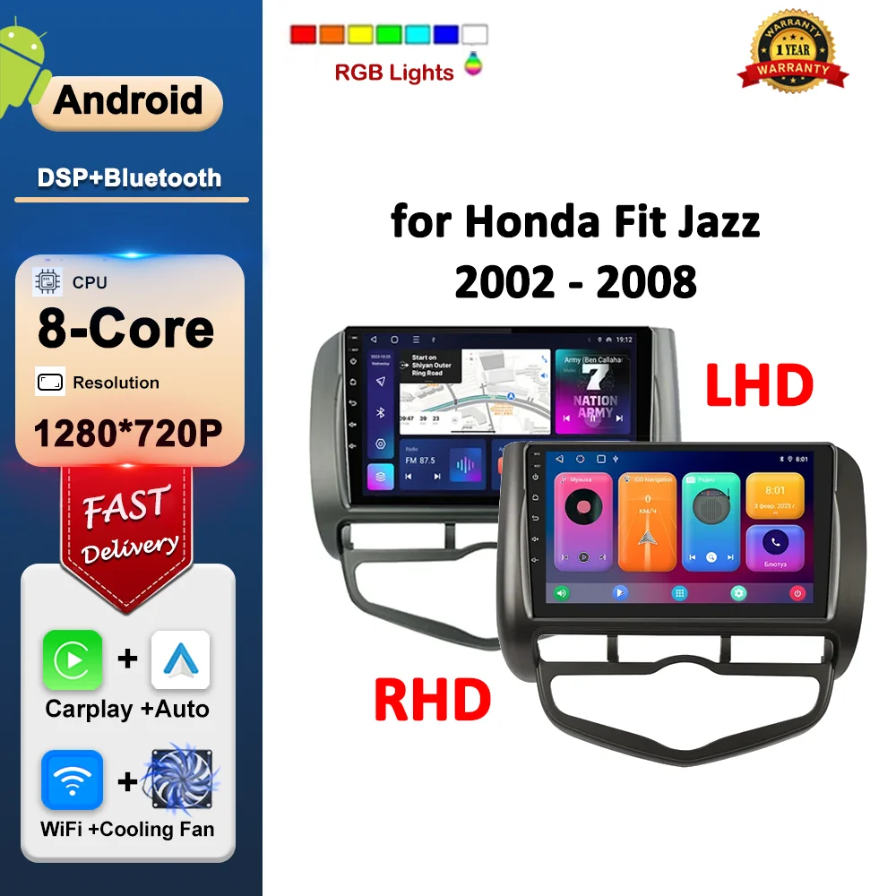 

Автомагнитола на Android, мультимедийный плеер для Honda Fit Jazz 2002-2008, Wi-Fi, GPS-навигация, стерео головное устройство DSP с разделенным экраном