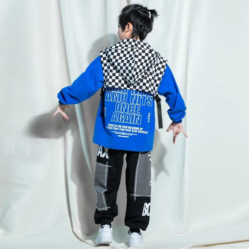 Girl Boy Jazz Dance Costume Clothes Kids Teenage Street Wear Hip Hop Clothing Blue Sweatshirt Hoodie Vest Tops Joggers Pants For