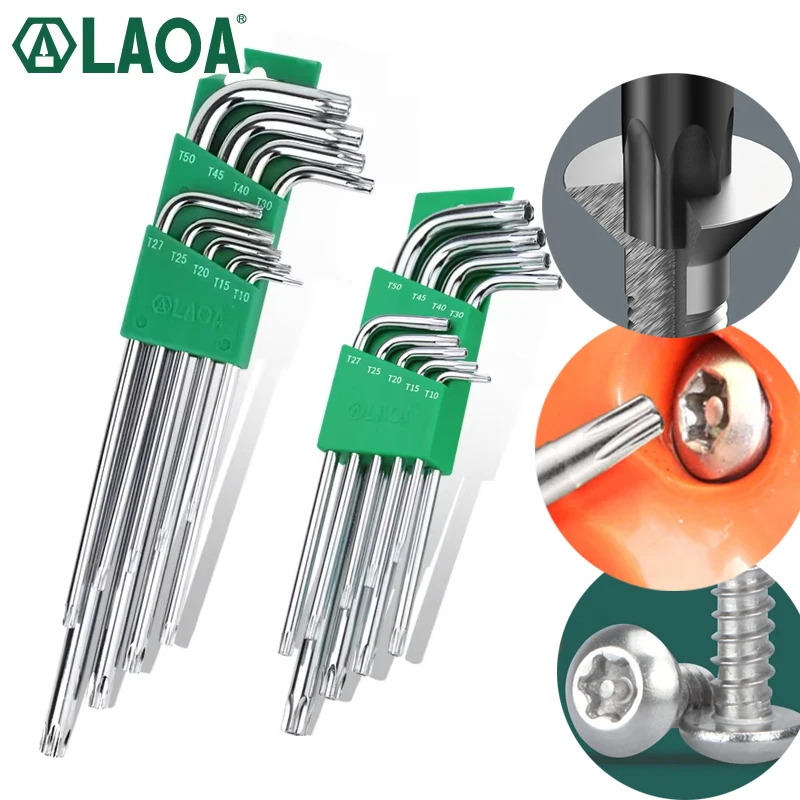 LAOA Inner Spline Allen Key with Middle Hole Wrench Set Torx Screwdriver Handtool Star Wrench 9pcs/Set