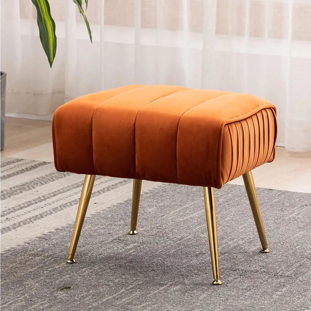 

Upholstered Velvet Ottoman with Gold Legs Metal Base for Foot Rest Stool Seat in Living Room Bedroom