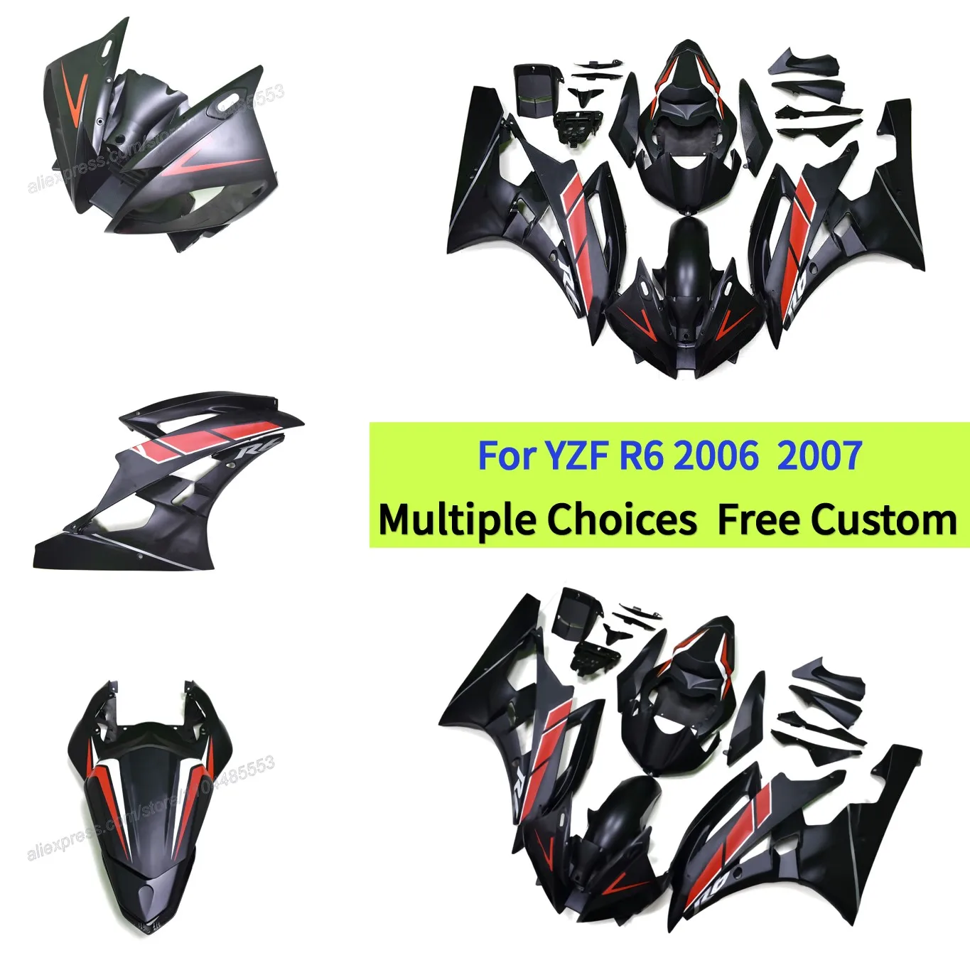 

Motorcycle Fairing Kit For Yamaha YZF R6 RJ11 06 07 R6 2006 2007 , ABS Plastic Case Protection Fairings | Matte Black & Red