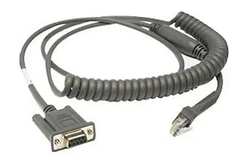 Coiled Serial RS232 Communication Cable for use with Symbol Motorola LS Series Scanners, Power Over Pin 9，CBA-R37-C09ZAR