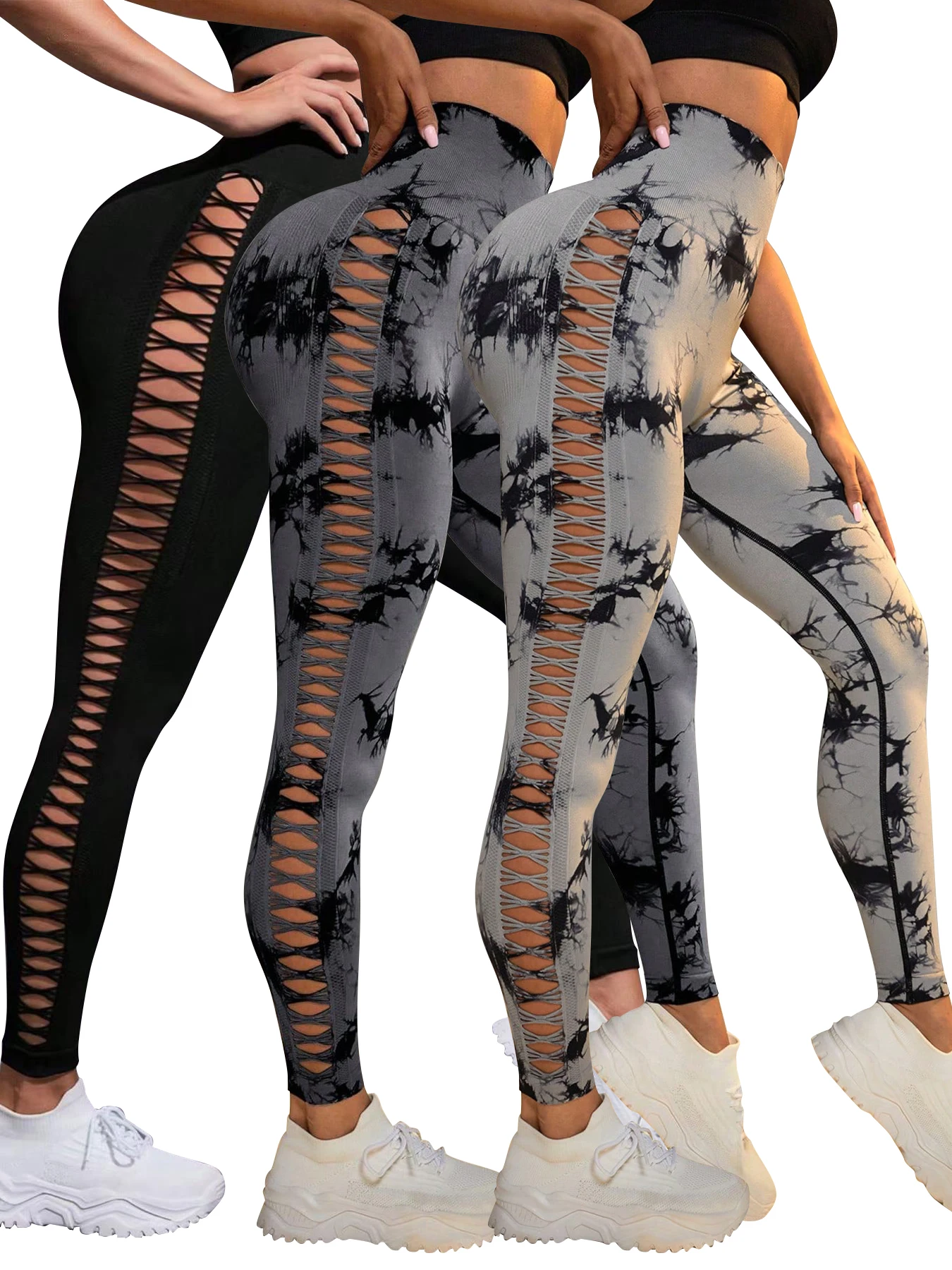 Women\'s Seamless Hollow Out Tie-Dye High-Elastic Compression Workout Leggings, For Yoga & Fitness