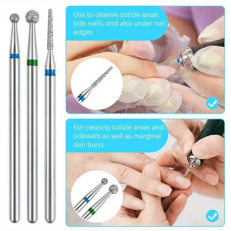 3 ชิ้น/ถุงเพชรเจาะเล็บชุด Bit ไฟฟ้าเครื่องตัดมิลลิ่งสําหรับเล็บโรตารี่ Burr Cuticle ทําความสะอาดเล็บเจาะอุปกรณ์เสริม